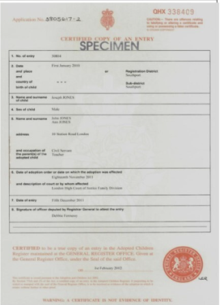 UK Birth Certificate Example 2