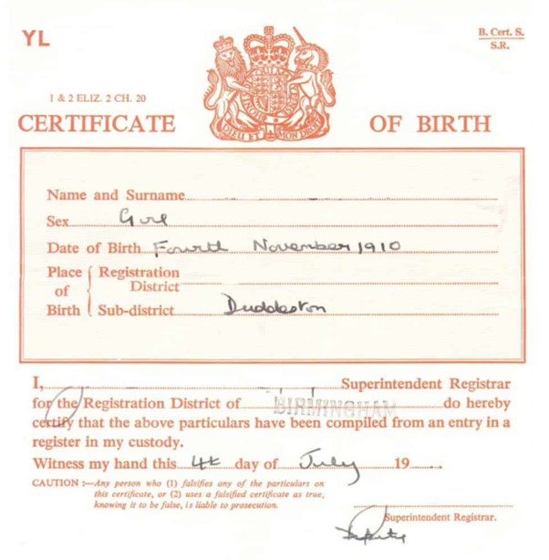 UK Birth Certificate Example 4
