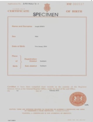 UK Birth Certificate Example 5